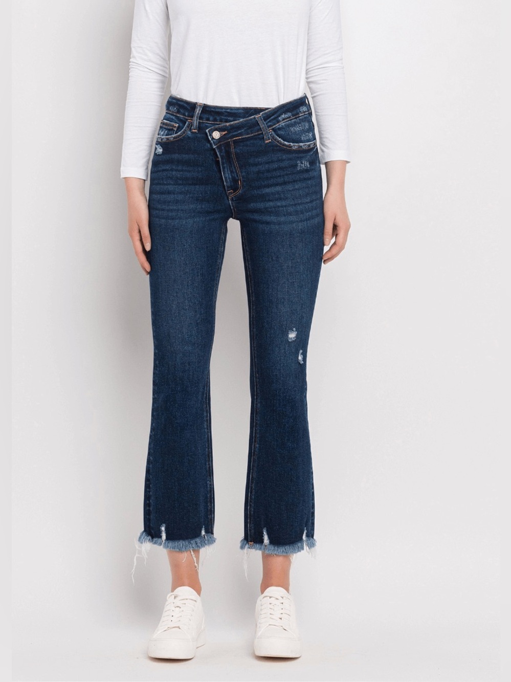 Vervet High Rise Criss Cross Waistband Kick Flare Jeans